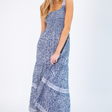 Katie Smocked Maxi Dress - Flower Explosion Navy