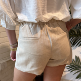 Elena Whipstitch Linen Skort - Oatmeal/Taupe