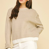 Cloe Contrast Hem Sweater - Taupe