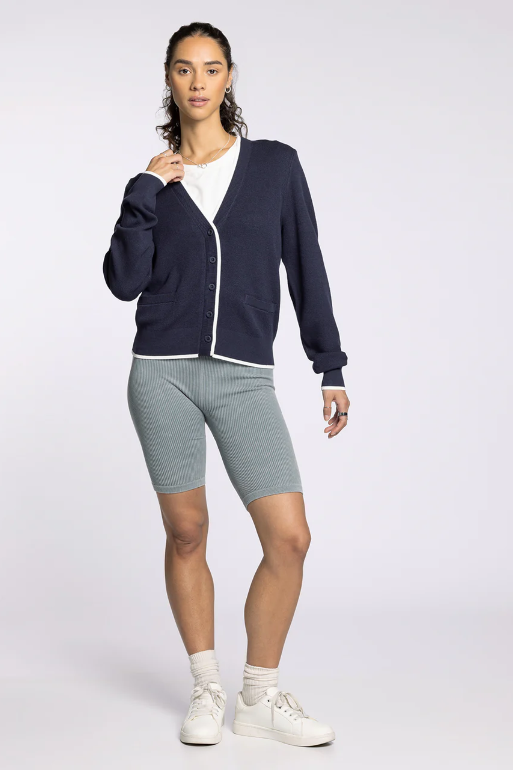 Jessie V-Neck Cardigan - Charcoal Blue