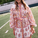 Tigers Long Sleeve Belted Mini Dress - Floral
