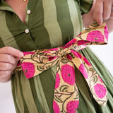 Louise Flutter Sleeve Maxi Dress - Thick Stripe Olive