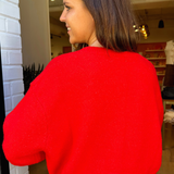 Mary Knit Button Up Cardigan Sweater - Red