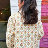 Trellis Floral Quilted Jacket - Ivory/Orange