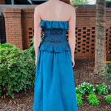 Demi Ruffled Midi Dress - Denim