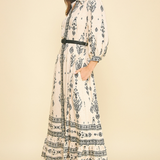 Toni Printed Belted Maxi Dress - Cream