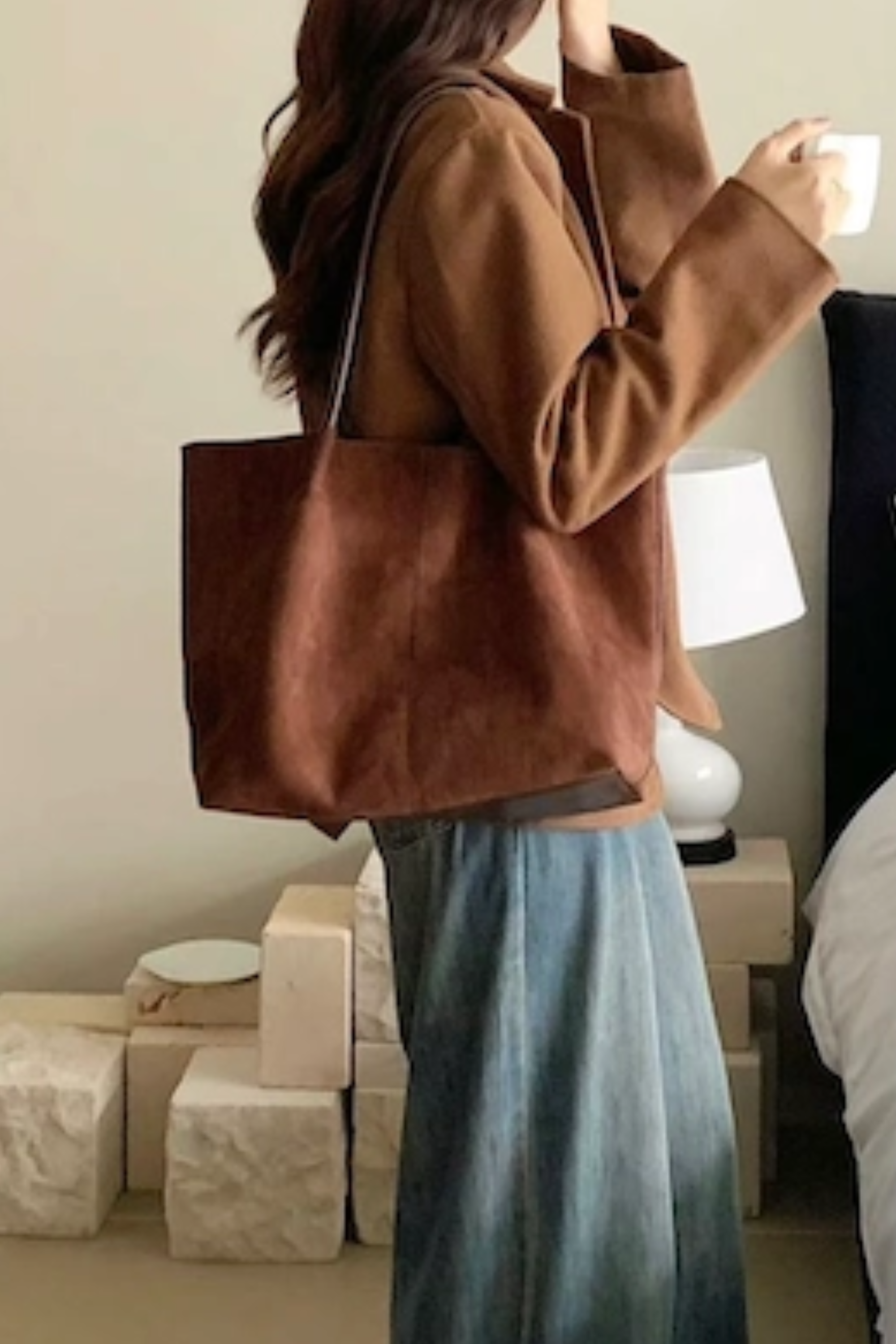 Suzy Suede Tote with Pouch - Chocolate