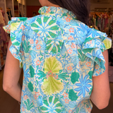 Mandi Flutter Sleeve Top - Lime Multi