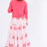 Jane Tiered Maxi Skirt - Palm Stripe Coral