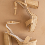 Olympia Raffia Platform Heel - Natural