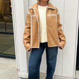 Jana Faux Leather Whipstitch Jacket - Sand/Ecru