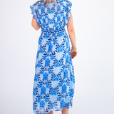 Caroline Belted Midi Dress - Blue Blossom