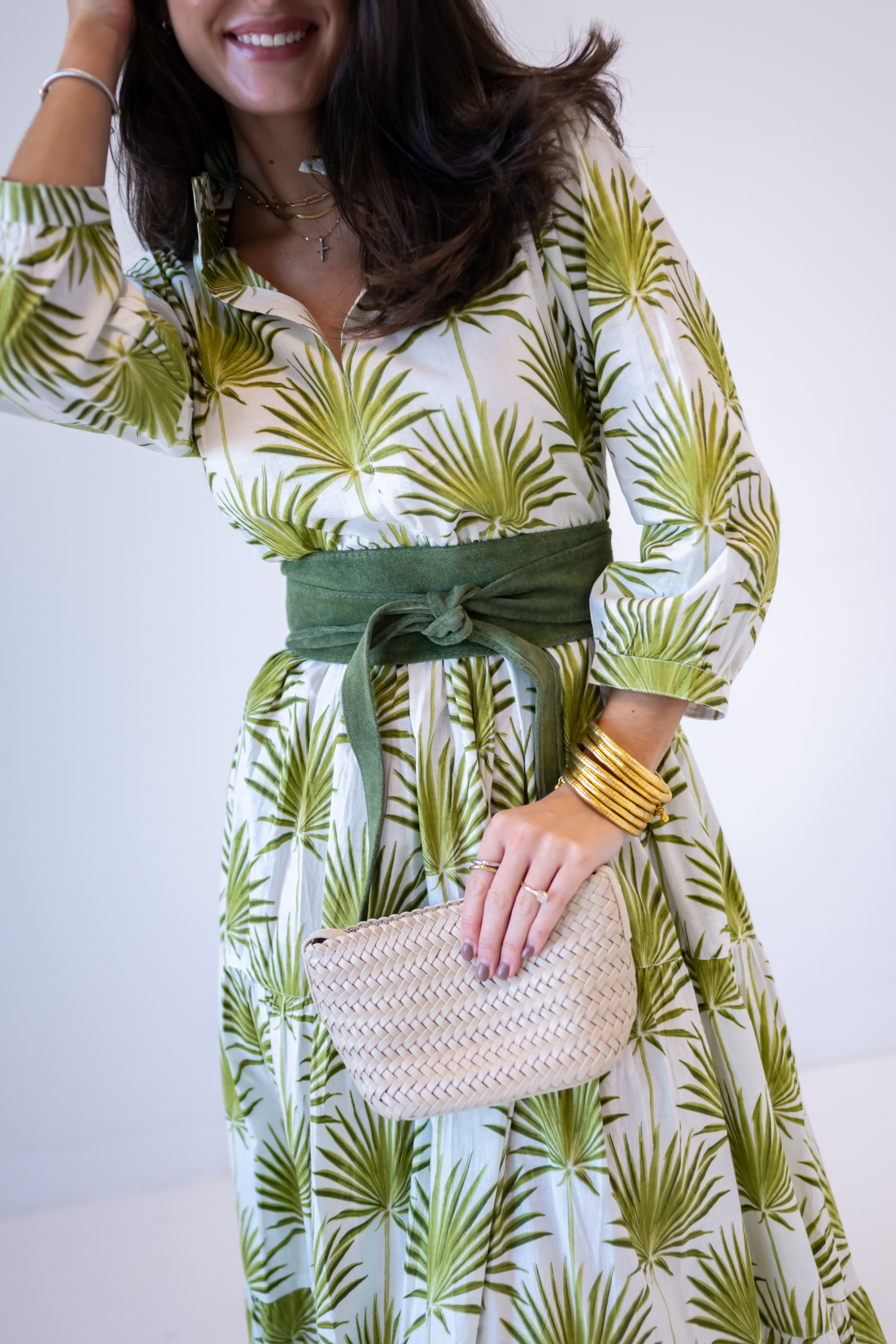 Esther 3/4 Sleeve Blockprint Maxi Dress - Palms Green Esther 3/4 Sleeve Blockprint Maxi Dress - Palms Green