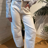 Bina Barrel Jean with Seams - Off White