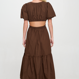 Poppy Poplin Cutout Maxi Dress - Brown