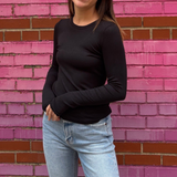 Ribbed Long Sleeve Top - Black