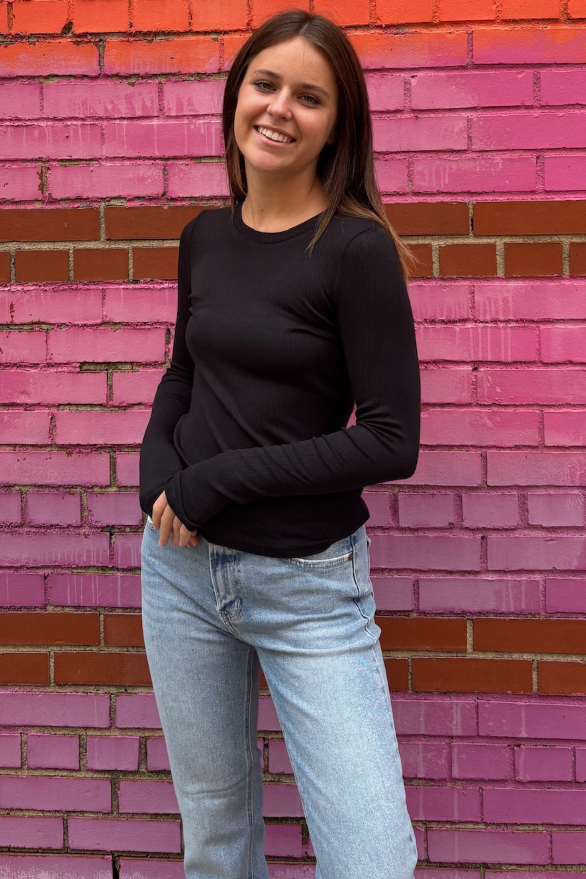 Ribbed Long Sleeve Top - Black