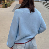 Aliza Contrast Stitch Cardigan - Blue/Red