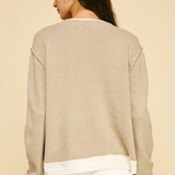 Cloe Contrast Hem Sweater - Taupe