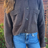 Rachel Collar Chunky Cardigan - Dark Brown