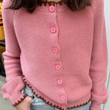 Aliza Contrast Stitch Cardigan - Pink/Brown