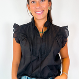 Miley Flutter Sleeve Top - Black