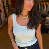 Lucie Scalloped Knit Tank - Blue