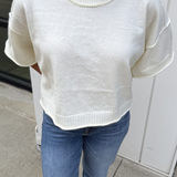 Baylor Marled Short Sleeve Sweater - Off White