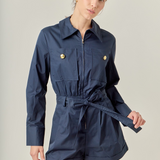 Big Pocket Button Romper - Navy