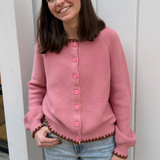 Aliza Contrast Stitch Cardigan - Pink/Brown