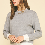 Cloe Contrast Hem Sweater - Heather Grey