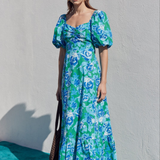 Remy Floral Back Tie Dress - Blue/Green Floral