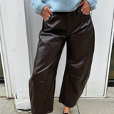Kiki Faux Leather Barrel Pants - Dark Chocolate