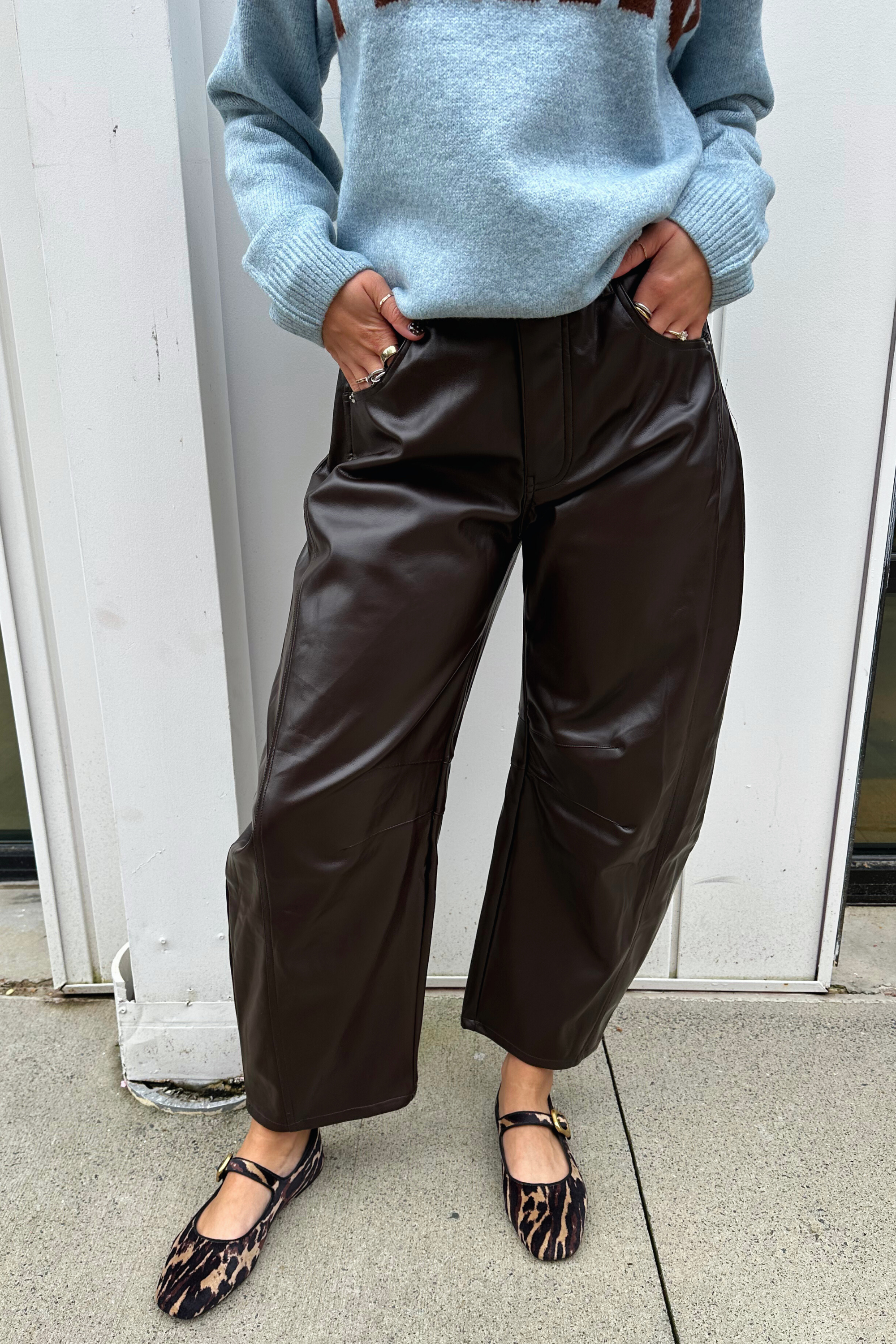 Kiki Faux Leather Barrel Pants - Dark Chocolate