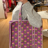 Tess Large Zippered Tote Bag - Royal Purple Mini Floral