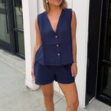 Sallie Linen Shorts - Navy