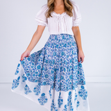 Britt Smocked Midi Skirt - Poppy Mix Light Blue