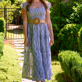 Lil Smocked Maxi Dress - Fronds Navy
