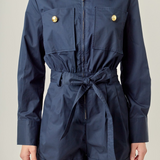 Big Pocket Button Romper - Navy