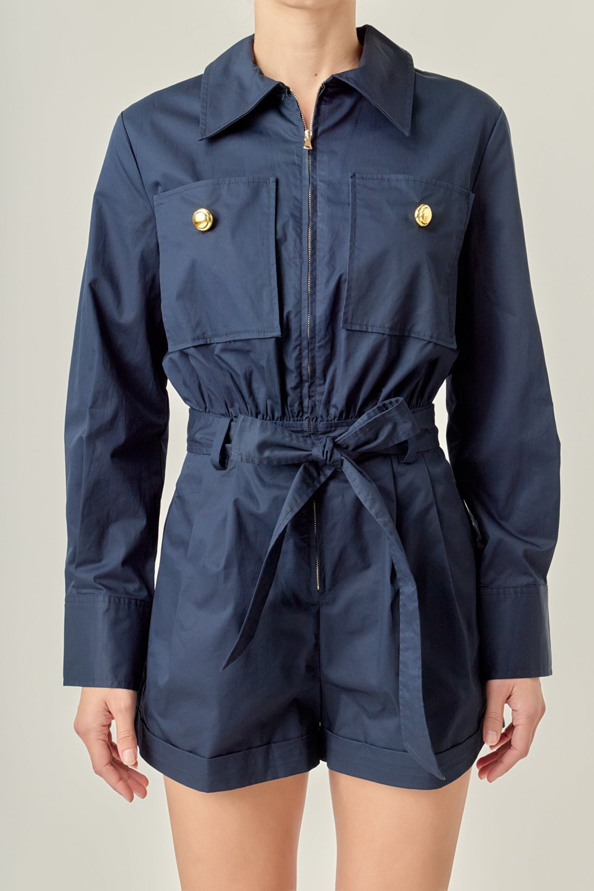 Big Pocket Button Romper - Navy