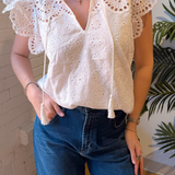 Marley Eyelet Short Sleeve Top - White