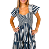 Abby Sweetheart Tiered Mini Dress - Navy Stripe