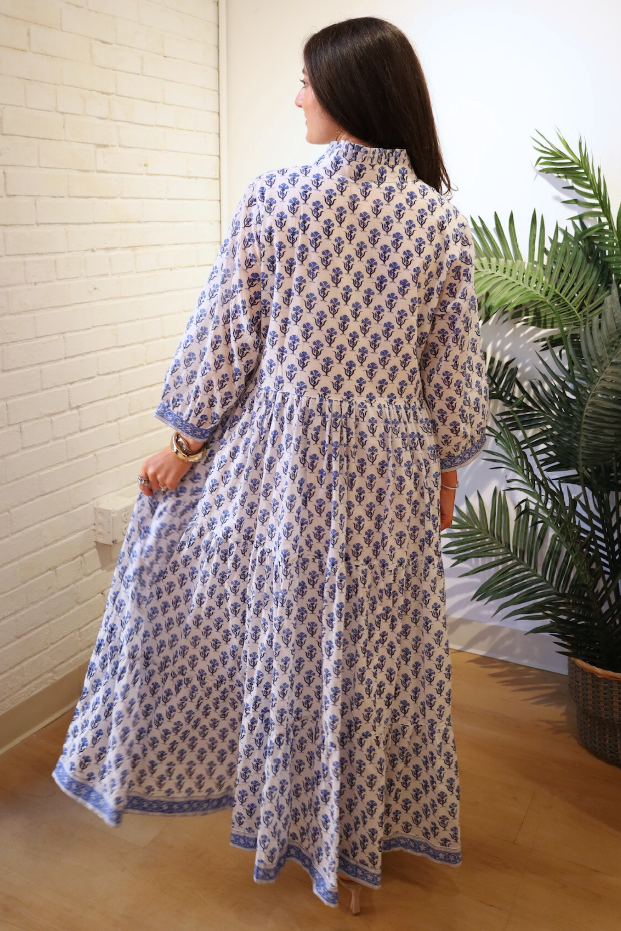 Esther 3/4 Sleeve Maxi Dress - Duster Light Blue
