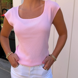 Ryan Square Neck Ribbed Knit - Pink
