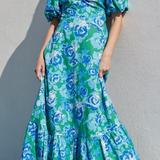 Remy Floral Back Tie Dress - Blue/Green Floral