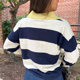 Colchique Colorblock Collared Sweater - Bleu Marine
