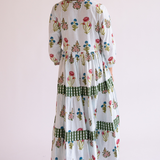 Esther 3/4 Sleeve Blockprint Maxi Dress - Pinstripe Floral Light Blue