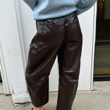 Kiki Faux Leather Barrel Pants - Dark Chocolate
