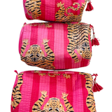 Ro (Set of 3) Lined Cosmetic Bags - Pink Stripe Tiger