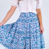 Britt Smocked Midi Skirt - Poppy Mix Light Blue